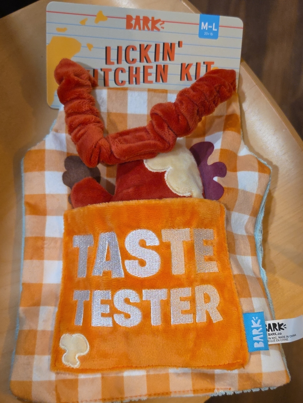 BARK Taste Tester Lickin' Kitchen Kit - Orange Plush Dog Toy